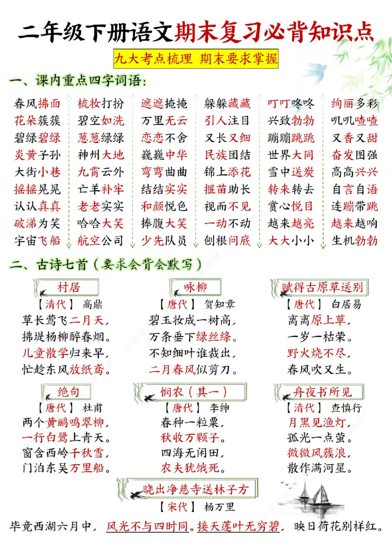 《B20102二（下）语文期末复习必背知识点(微信564455174)_2年级下册同步教辅_2下-语文_二下语文-重点必备资料》第1页预览
