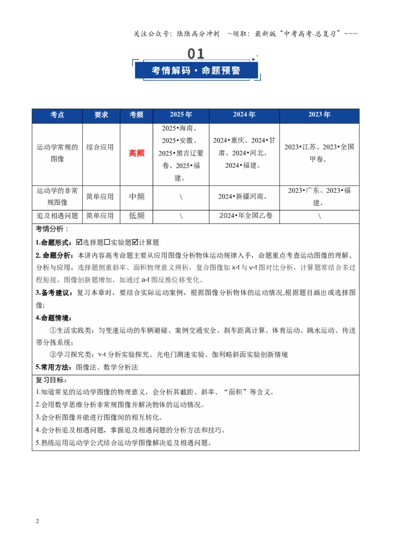 《第03讲运动学图像追及相遇问题（复习讲义）（全国通用）（教师版）_04-物理-高考总复习_一轮复习_2026年-物理高考一轮复习_2026年高考物理一轮复习讲义+练习+课件（新教材新高考）-G55》第2页预览