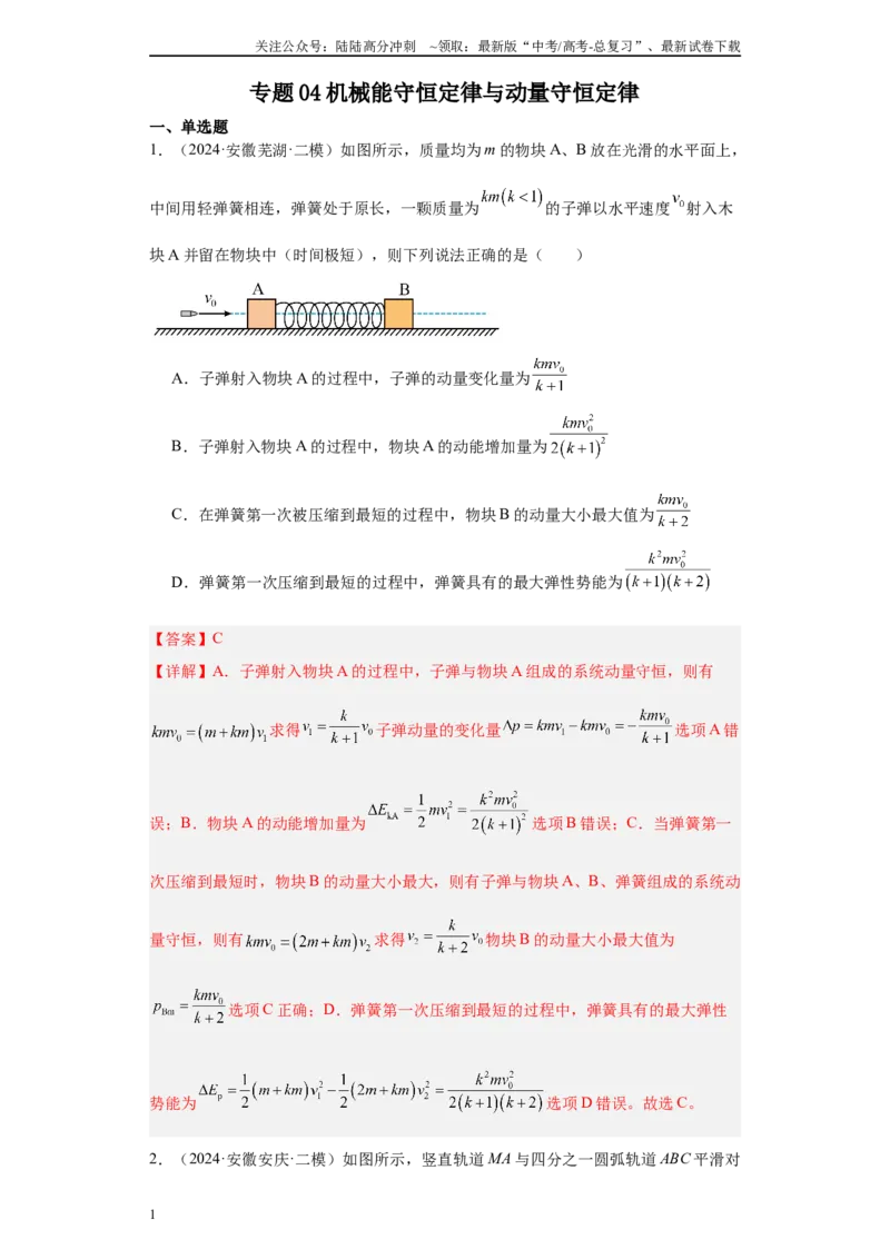 《专题04机械能守恒定律与动量守恒定律（解析版）_04-物理-高考总复习_专项复习_2025年_2024年高考二模试题分类汇编物理新七省专用》第1页预览