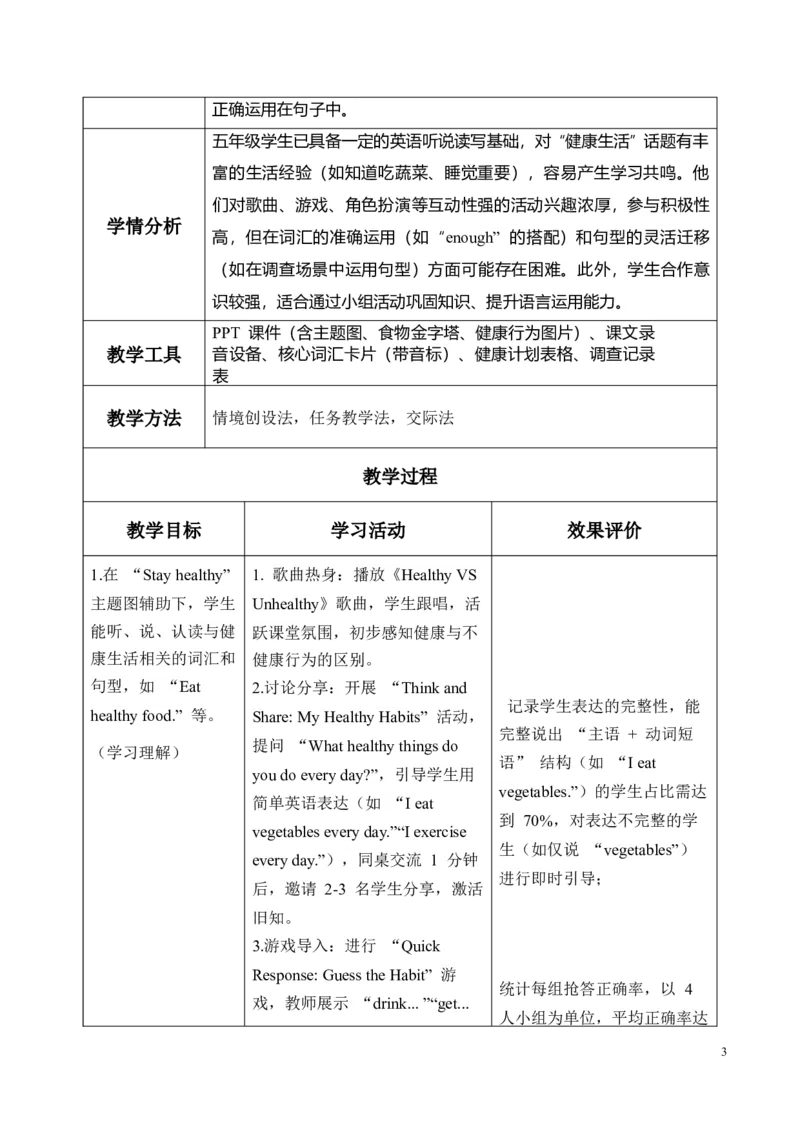 《Unit4第2课时PartALet'slearn&Look,writeandrole-play(教学设计)英语人教PEP版五年级上册（新教材）_26秋小学教辅资料_1526秋课件教案_小学英语_2026秋人教版五上英语_Unit4Healthyhabits》第3页预览