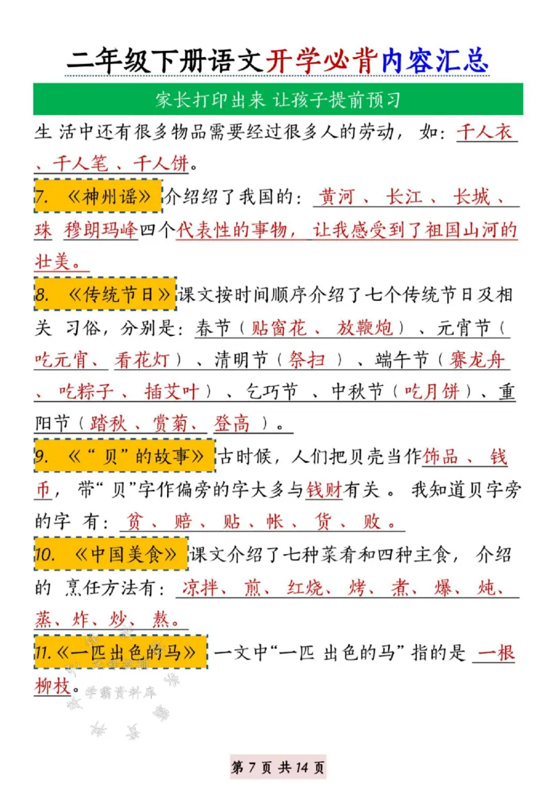 《B20139二年级下册语文开学必背内容汇总SY(微信564455174)_2年级下册同步教辅_2下-语文_二下语文-重点必备资料》第7页预览