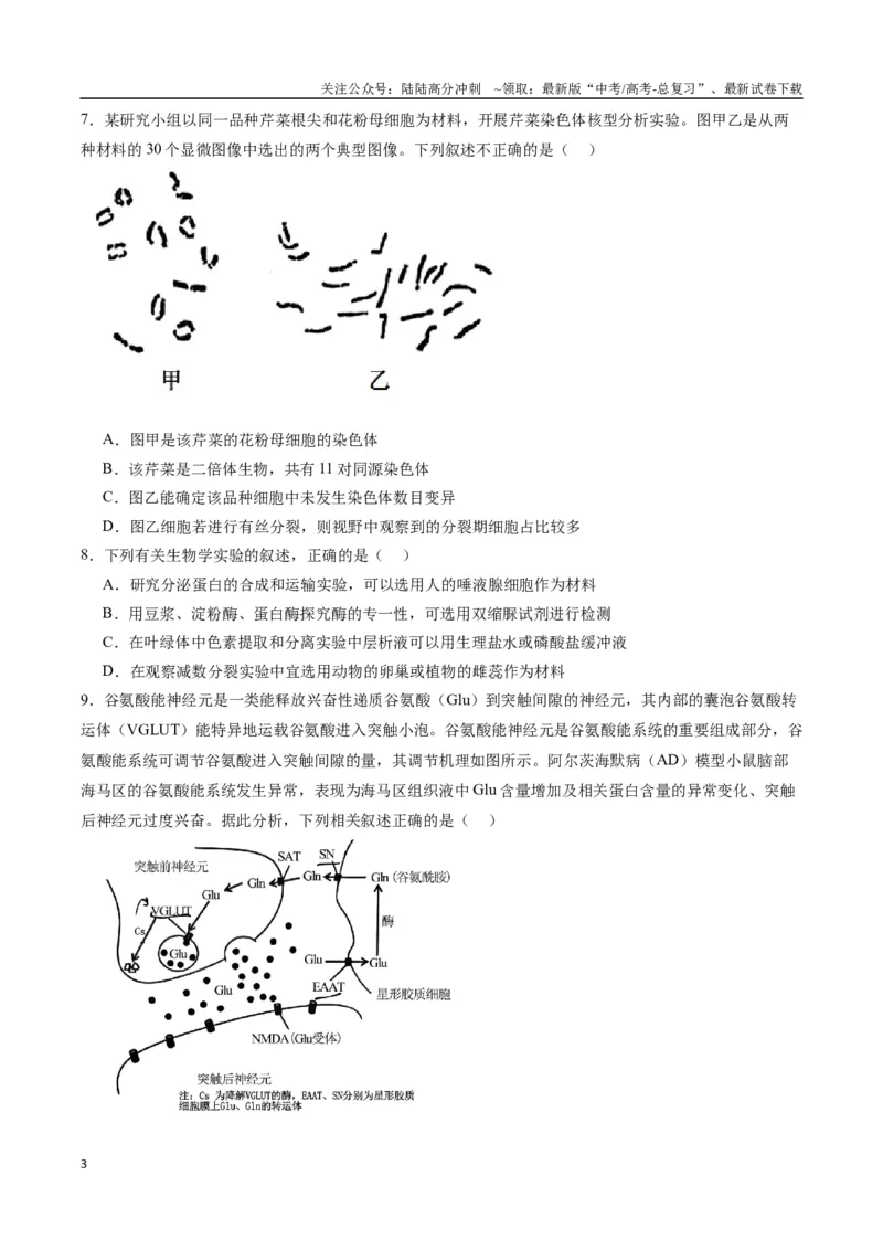 《生物（九省联考考后提升卷，贵州卷）（原卷版）_06-生物-高考总复习_专项复习_2024年_2024高考生物1月九省联考猜想卷真题汇编完全解读》第3页预览