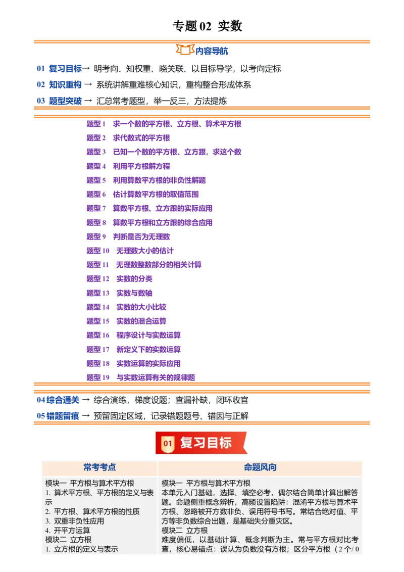 《专题02实数(暑假复习讲义)(解析版)_26秋小学初中各机构教辅大合集（一本、教材帮、阳光同学、王朝霞、实验班、小典中点、上分卷、白欧、课堂笔记等等）_26秋初中教辅资料_复习讲义》第1页预览