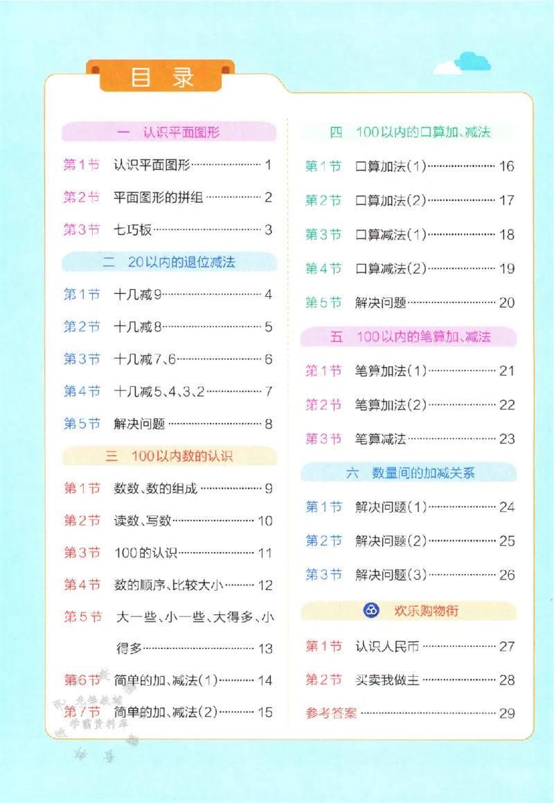 《RJ版一年级下册数学提优训练SY_1年级下册同步教辅_1下-数学_一下数学-一课一练》第1页预览