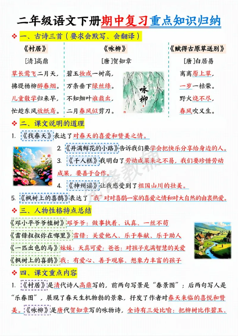 《B20104二年级（下）二年级语文下册期中重点知识归纳(微信564455174)_2年级下册同步教辅_2下-语文_二下语文-重点必备资料》第1页预览