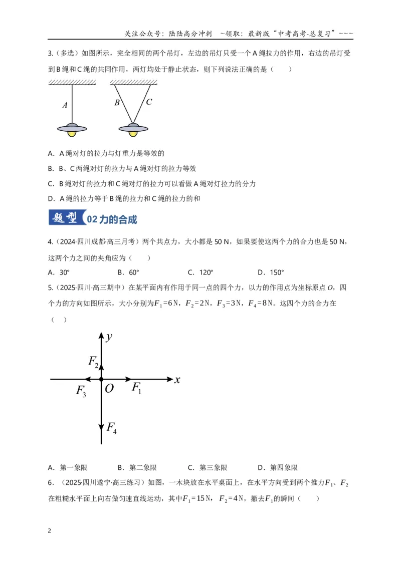 《第06讲力的合成与分解（专项训练）（四川专用）（学生版）_04-物理-高考总复习_一轮复习_2026年-物理高考一轮复习_2026年高考物理一轮课件+讲义+练习（四川专用）-G335》第2页预览