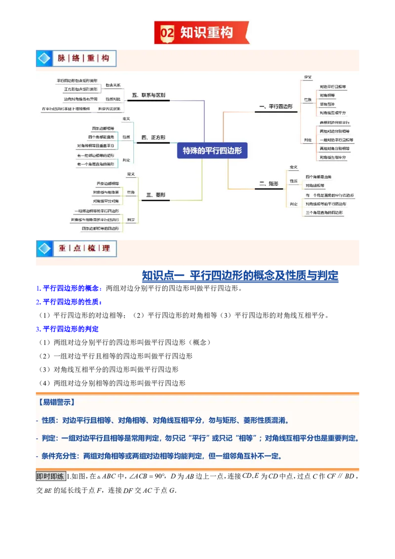 《专题03特殊的平行四边形(暑假复习讲义)(解析版)_26秋小学初中各机构教辅大合集（一本、教材帮、阳光同学、王朝霞、实验班、小典中点、上分卷、白欧、课堂笔记等等）_26秋初中教辅资料》第2页预览