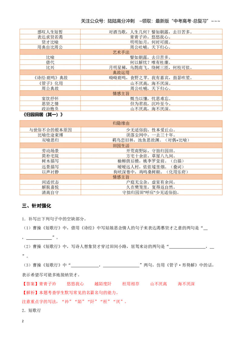 《第01练必修上册《短歌行》《归园田居（其一）》理解性默写（教师版）_专项复习_2026年-语文专项复习_2026年高考语文古诗文名句名篇默写每日一练（统编版）-G182_资料_2026版》第2页预览