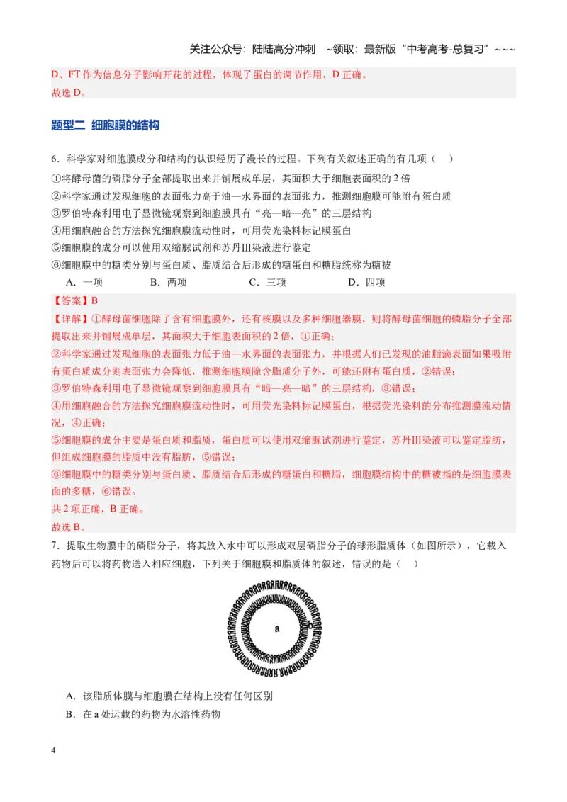 《第05讲细胞膜和细胞核（专项训练）（四川专用）（教师版）_06-生物-高考总复习_一轮复习_2026年-生物高考一轮复习_2026年高考生物一轮课件+讲义+练习（四川专用）-G335》第4页预览