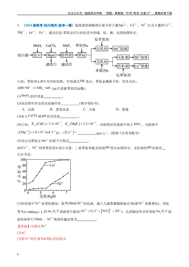《专题08工艺流程综合题（解析版）_05-化学-高考总复习_专项复习_2025年_2024年高考一模试题分类汇编化学全国通用》第9页预览