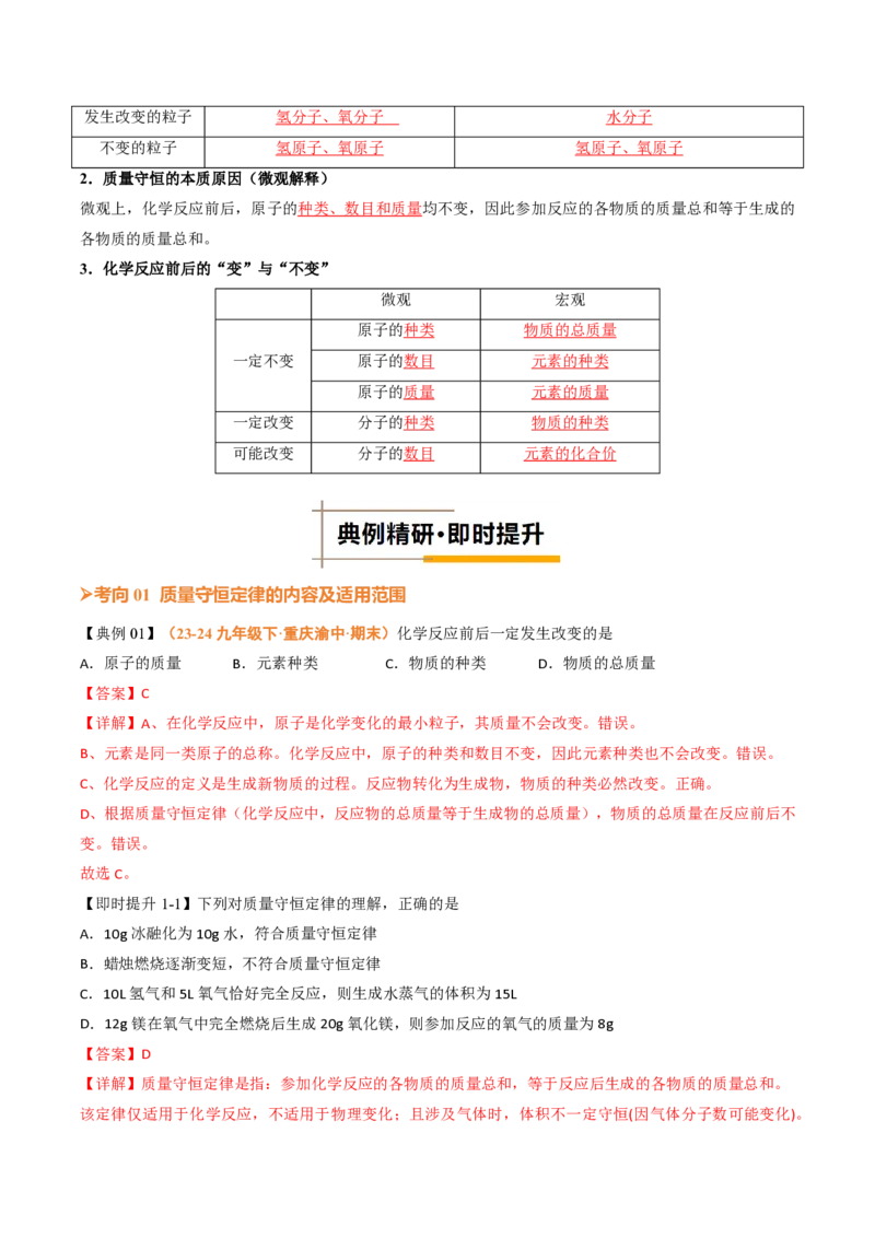 《人教2026版《暑假培优讲义》第19讲质量守恒定律（暑假培优讲义）（解析版）_26秋初中教辅资料_26秋初中《暑假预习》_学科网上好课2026年9年级《暑假培优讲义》化学（人教版）》第4页预览