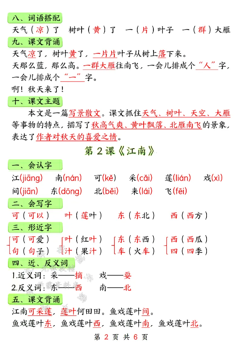《24年一上语文第五单元知识汇总-SY_1年级上册同步教辅_1上语文_一上语文-知识点汇总》第2页预览