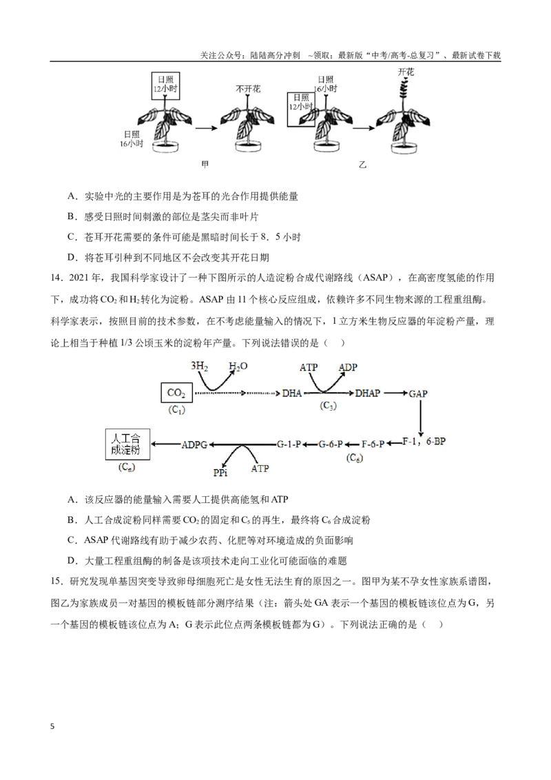 《生物（九省联考考后提升卷，黑龙江、吉林）（原卷版）_06-生物-高考总复习_专项复习_2024年_2024高考生物1月九省联考猜想卷真题汇编完全解读》第5页预览