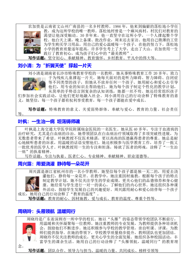 《专题03教育家精神：当代教育家21位最美教师与10大母题万能素材库_专项复习_2026年-语文专项复习_172026年高考语文作文热门主题素材积累与运用》第3页预览