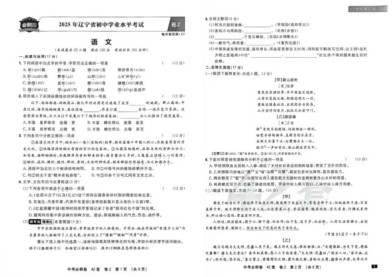 《语文42套卷主册A3_2027版初中《必刷题42套新卷》（语文）（辽宁专用）》第10页预览