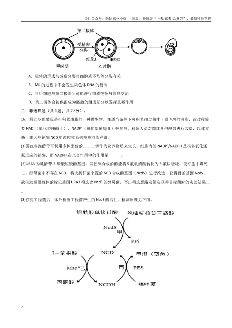 《生物（北京卷）（考试版）_06-生物-高考总复习_专项复习_2025年_2025年高考第一二三次模拟卷（多地区）生物_2025年高考生物第二次模拟卷26套_生物（北京卷）》第7页预览