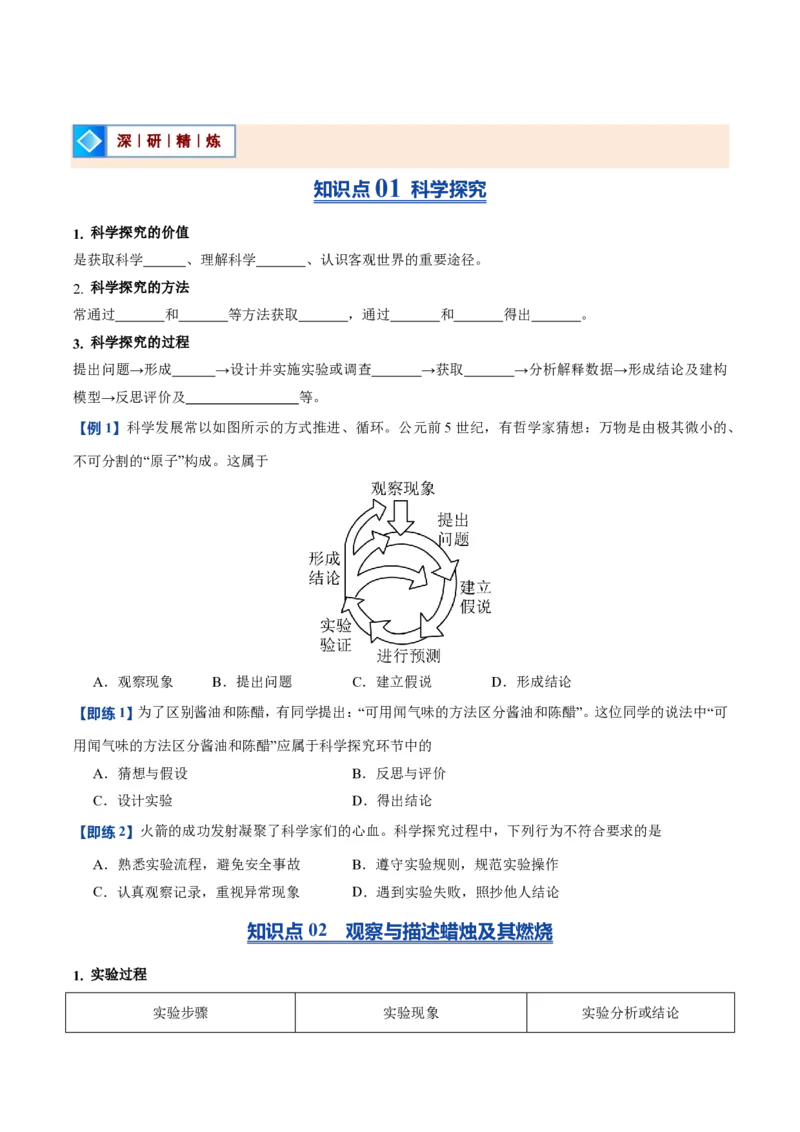 《人教2026版《暑假预习讲义》第05讲走进科学探究（暑假预习讲义）（原卷版）_26秋初中教辅资料_26秋初中《暑假预习》_学科网上好课2026年9年级《暑假自学课》化学（人教版）》第2页预览