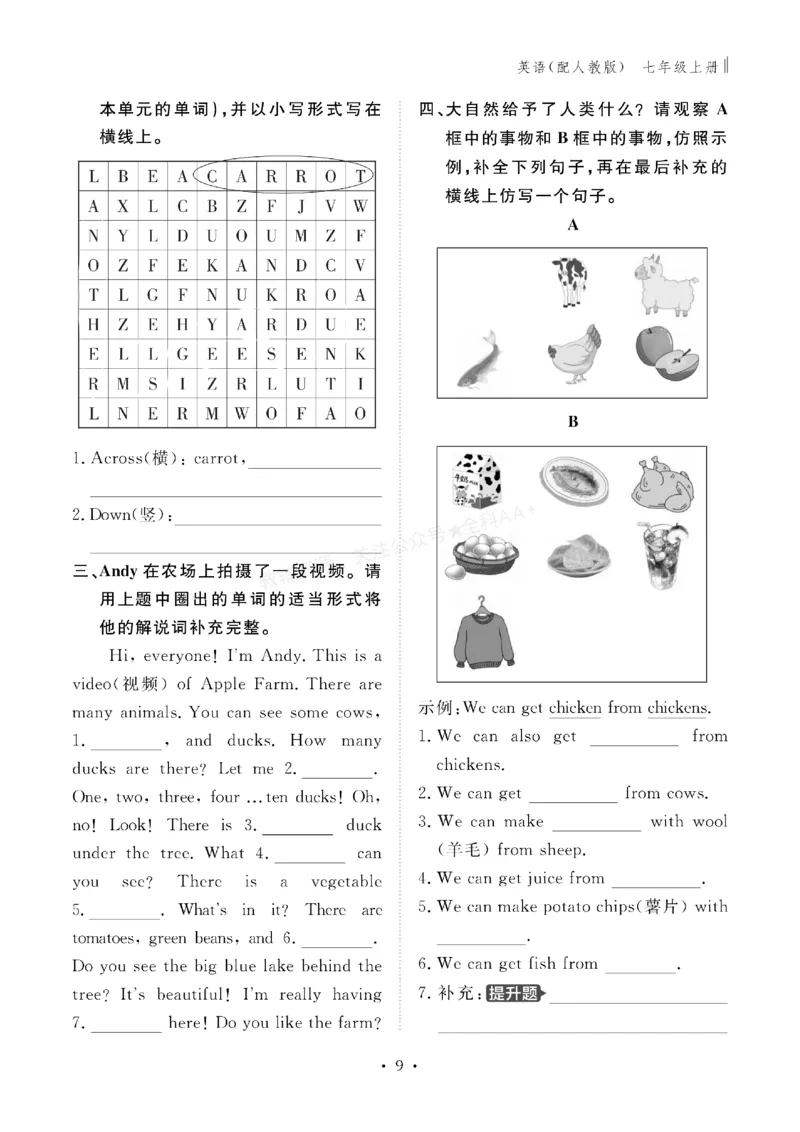 《2027《初中同步智慧作业本》英语7上(RJ)_2027版初中《同步智慧作业本》7年级上册（语数外）（人教）》第10页预览
