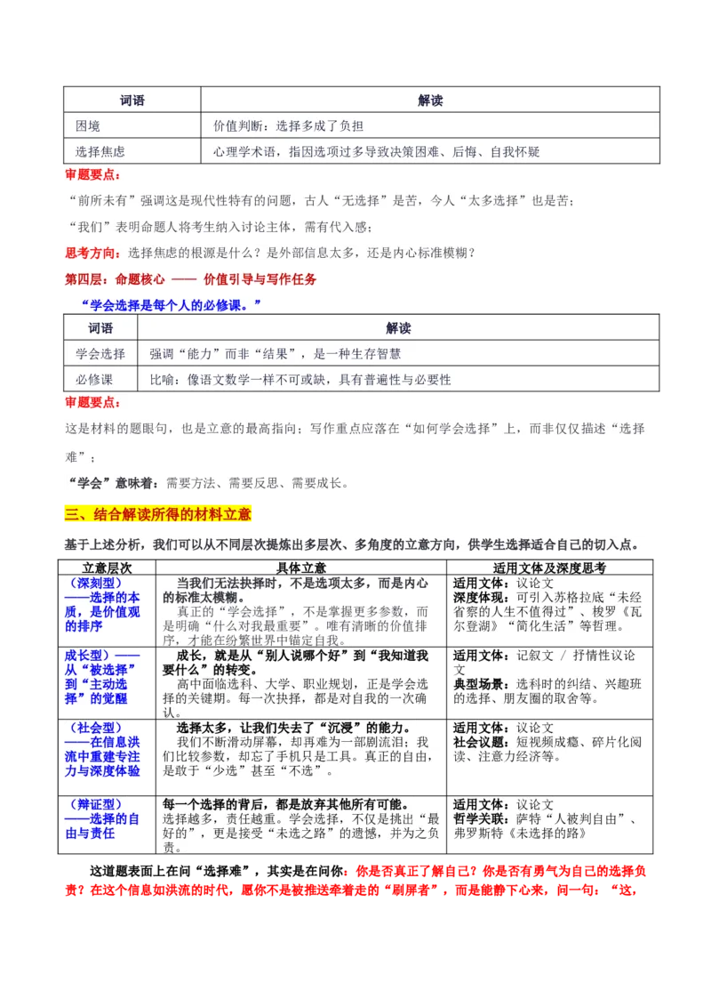 《湖北省腾云联盟8月起点考试考“选择焦虑：学会选择是每个人的必修课”审题立意及范文_专项复习_2026年-语文专项复习_582026年高考语文各地名校模考卷作文导写》第3页预览