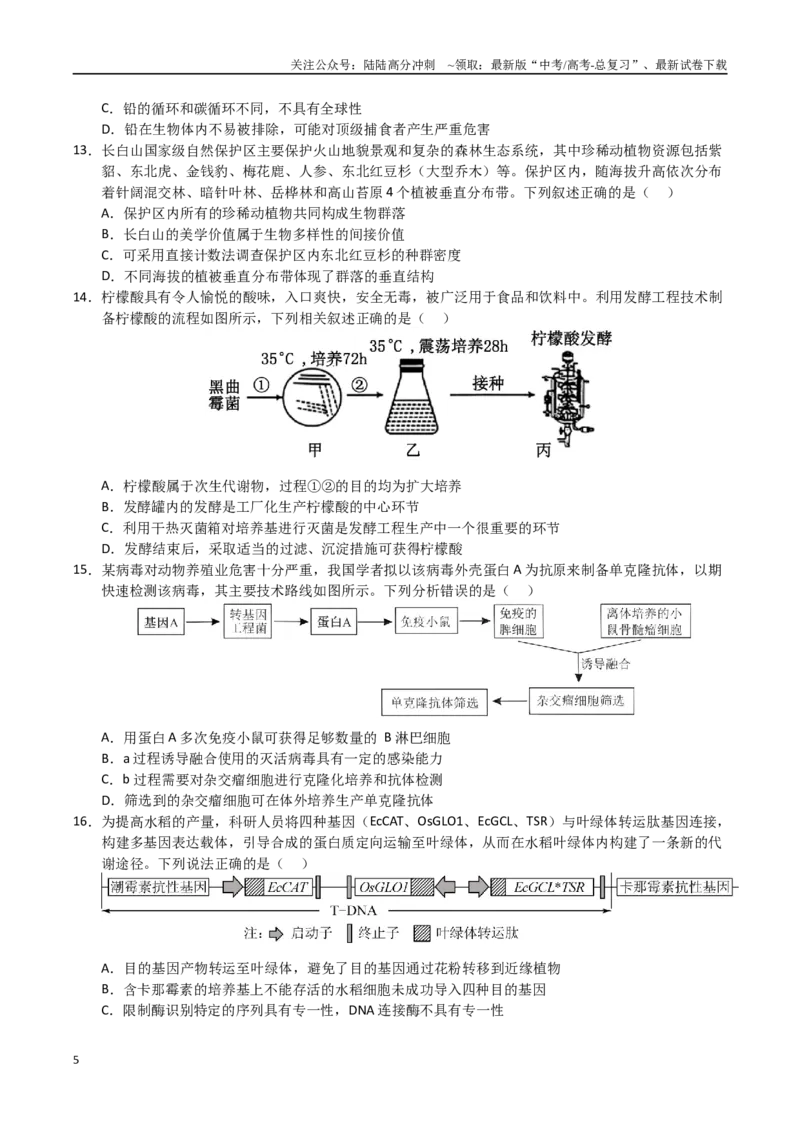 《生物（云南卷01）（考试版）_06-生物-高考总复习_专项复习_2025年_2025年高考押题预测卷（多地区）生物》第5页预览