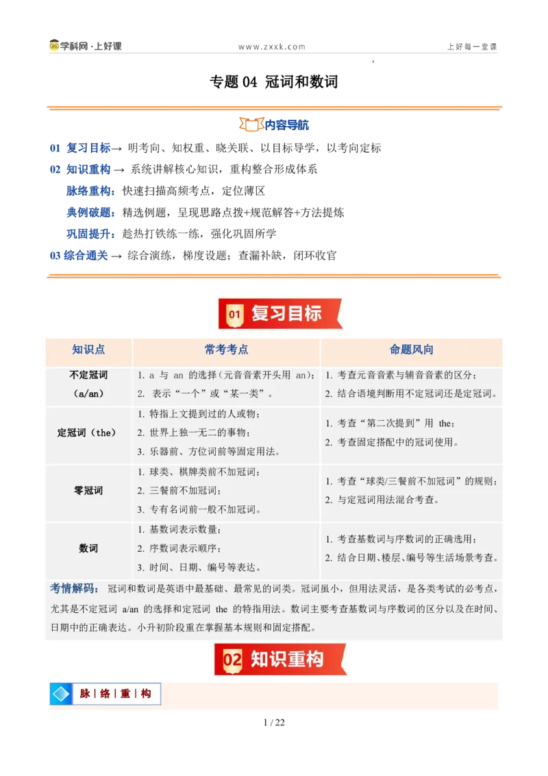 《专题04冠词和数词（暑假复习讲义）（解析版）_26秋小学初中各机构教辅大合集（一本、教材帮、阳光同学、王朝霞、实验班、小典中点、上分卷、白欧、课堂笔记等等）_26秋初中教辅资料》第1页预览