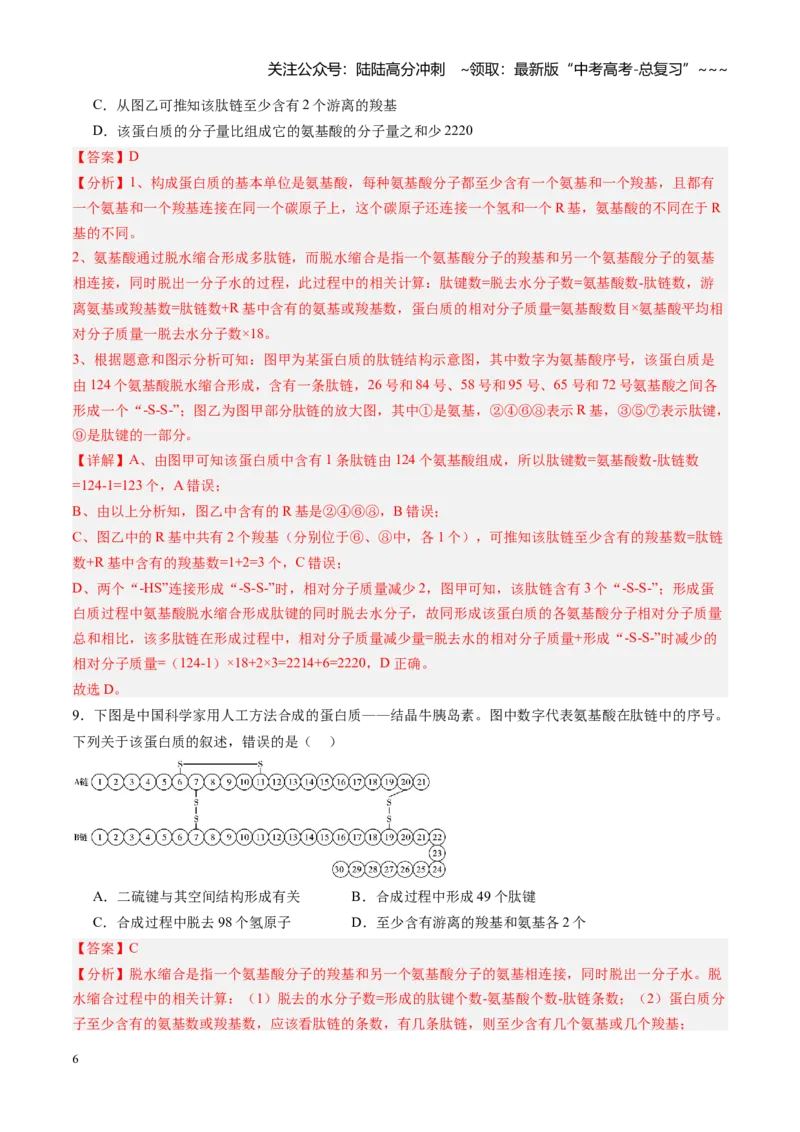 《第04讲蛋白质和核酸（专项训练）（教师版）_06-生物-高考总复习_一轮复习_2026年-生物高考一轮复习_2026年高考生物一轮课件+讲义+练习（黑吉辽蒙专用）-G330》第6页预览