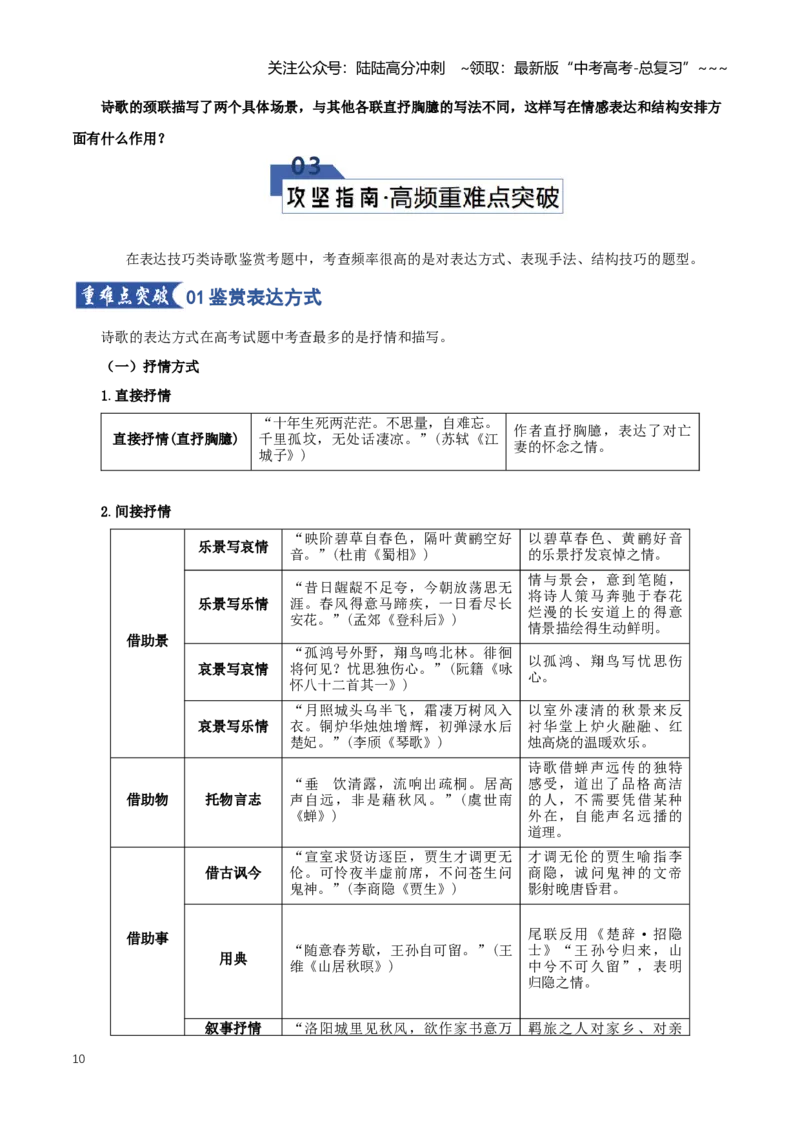《第03讲鉴赏诗歌表达技巧（知识清单）（全国通用）学生版_一轮复习_2026年-语文一轮复习_2026年高考语文一轮复习讲义+练习+课件（新教材新高考）-G55_2026版_专题七古代诗歌鉴赏》第10页预览