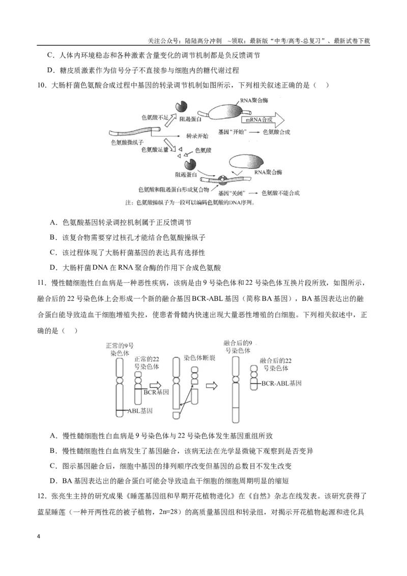 《生物（九省联考考后提升卷，安徽卷）（原卷版）_06-生物-高考总复习_专项复习_2024年_2024高考生物1月九省联考猜想卷真题汇编完全解读》第4页预览