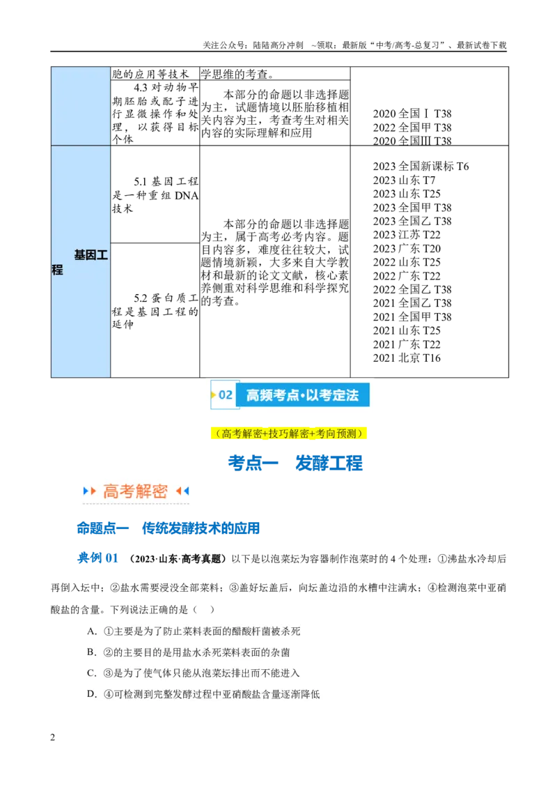 《专题10生物技术与工程（讲义）（原卷版）_06-生物-高考总复习_二轮复习_2024年_2024年高考生物二轮复习高频考点追踪与预测（新高考专用）_讲义》第2页预览