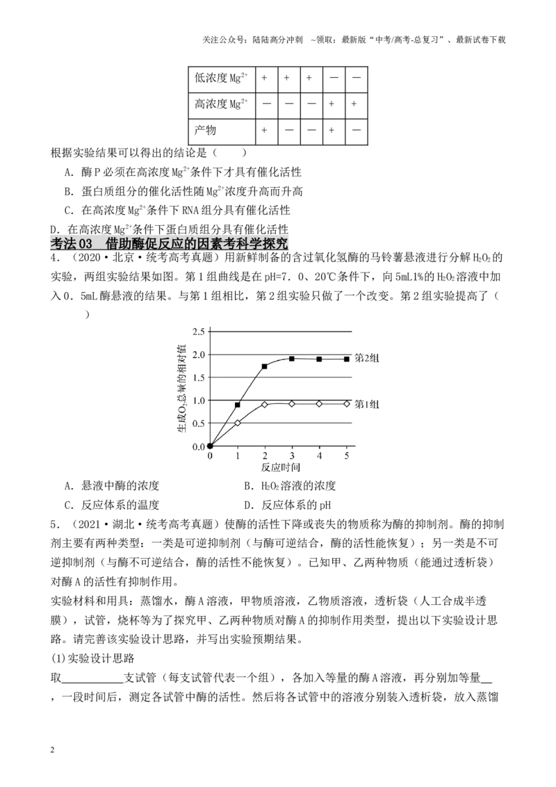 《专题01酶的相关实验探究（原卷版）_06-生物-高考总复习_专项复习_2024年_2024年高考生物热点实验分析预测题型归纳重难讲解_资料》第2页预览