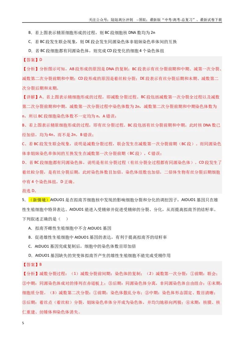 《猜押02细胞增殖、分化、衰老和死亡（教师版）_06-生物-高考总复习_专项复习_2025年_2025年高考生物抢分秘籍（新高考专用）_2025版》第5页预览