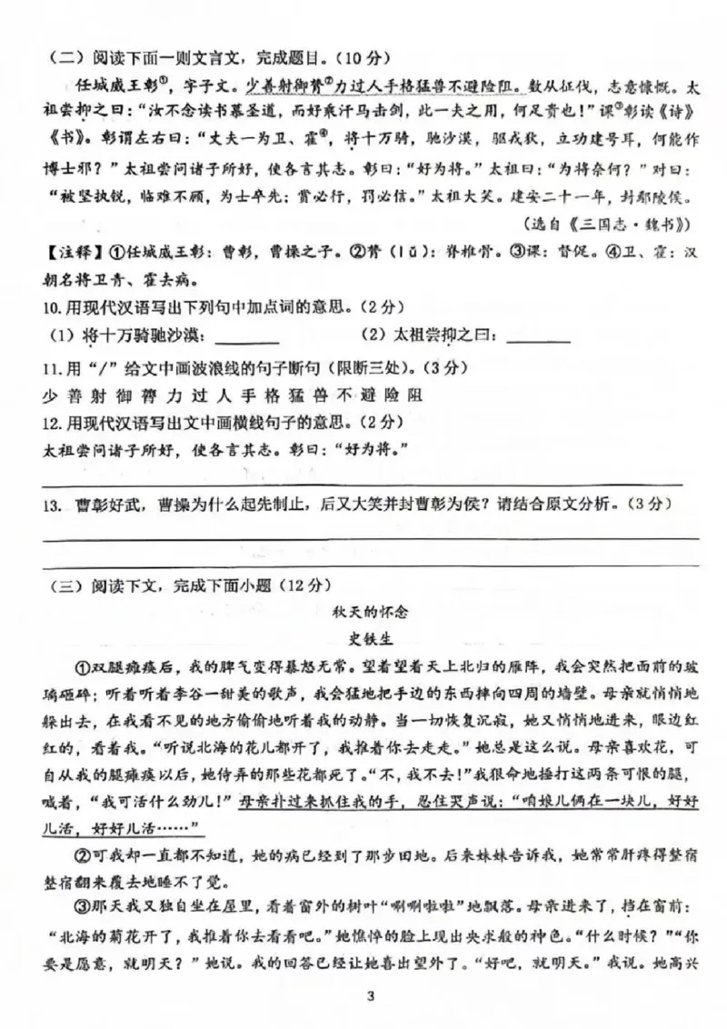 《江苏省南京市江宁区2025-2026学年七年级上学期月考语文试卷_江苏省南京市2025-2026学年7-9年级上学期10月第一次月考试卷（全科合集）》第3页预览