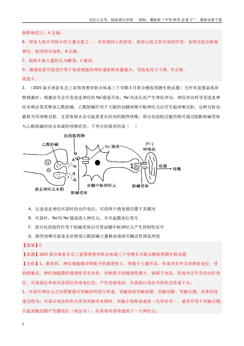 《猜押04神经-体液-免疫调节（教师版）_06-生物-高考总复习_专项复习_2025年_2025年高考生物抢押秘籍（黑吉辽蒙专用）》第2页预览