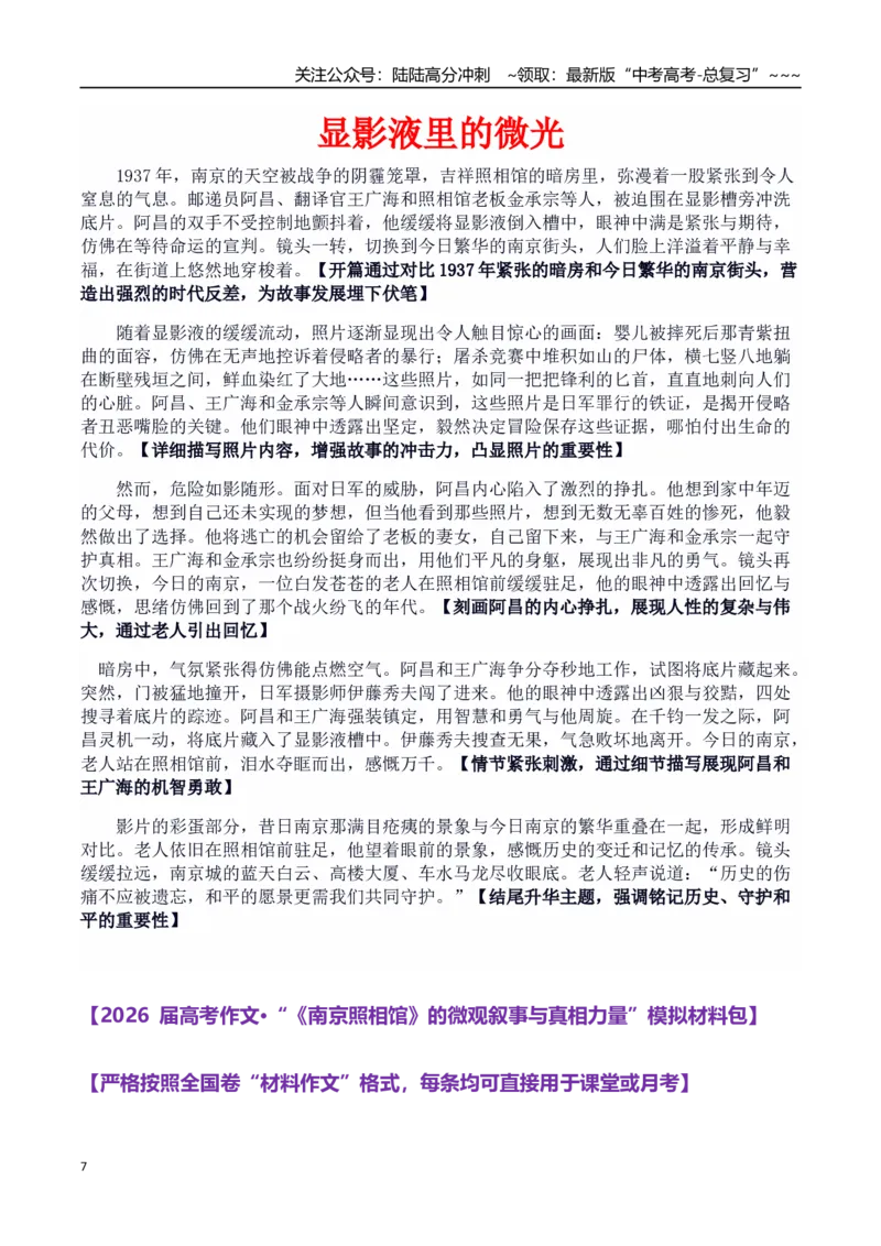 《热点话题29：铭记历史——《南京照相馆》显影液里的真相与抗争_专项复习_2026年-语文专项复习_2026年高考语文作文热点素材积累运用（时代人物+时评精选+作文赏析）-G96_资料》第7页预览