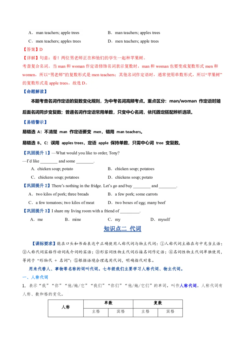 《人教2026《暑假复习讲义》专题02名词、代词、形容词和情态动词（暑假复习讲义）（原卷版）_26秋初中教辅资料_26秋初中《暑假预习》_2026秋《暑假复习讲义》8上英语》第5页预览