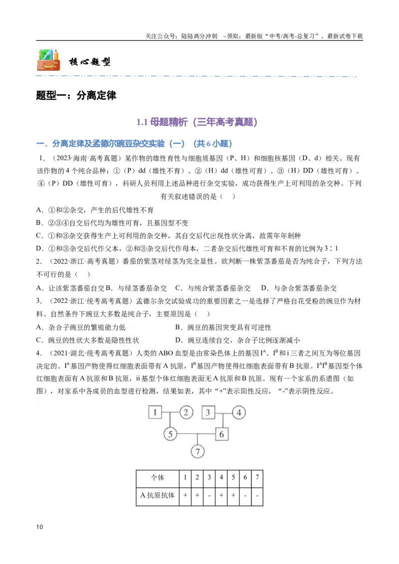 《专题07遗传的基本规律（学生版）_06-生物-高考总复习_专项复习_2024年_2024年高考生物总复习核心题型解读与全攻略新教材_资料》第10页预览