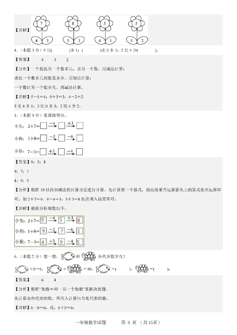 《9-4数学人教2024年第一学期一年级数学综合检测卷_1年级上册同步教辅_1上-数学_一上数学-单元卷+月考卷人教》第6页预览