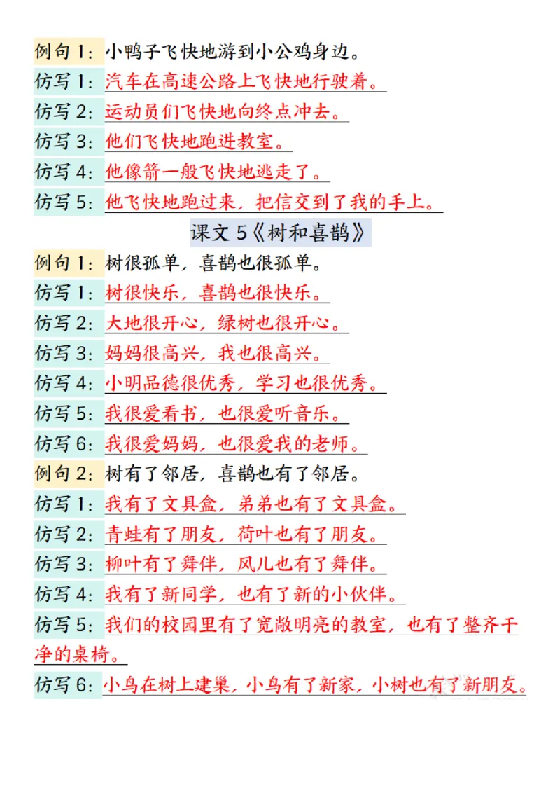 《3.7一年级下册语文全册重点句子仿写汇总_1年级下册同步教辅_1下-语文_一下语文-句子仿写》第7页预览