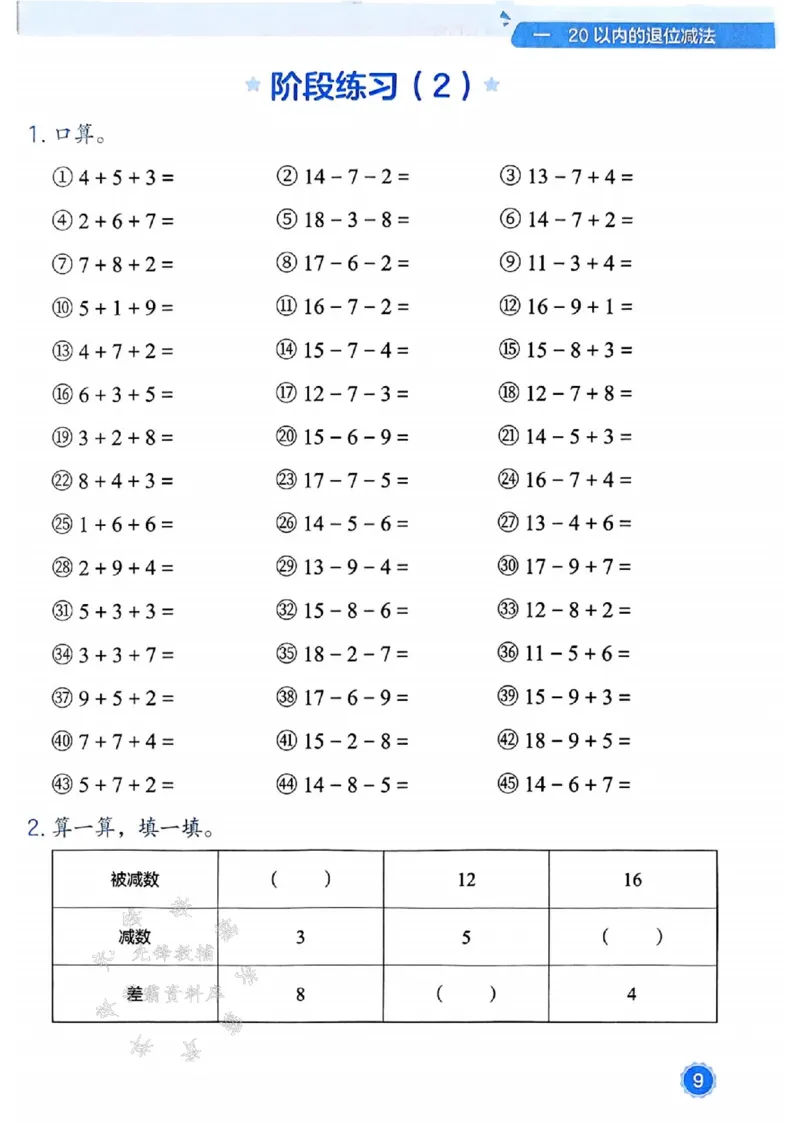 《25春一下数学易错题-口算SY_1年级下册同步教辅_1下-数学_一下数学-通用练习题》第9页预览