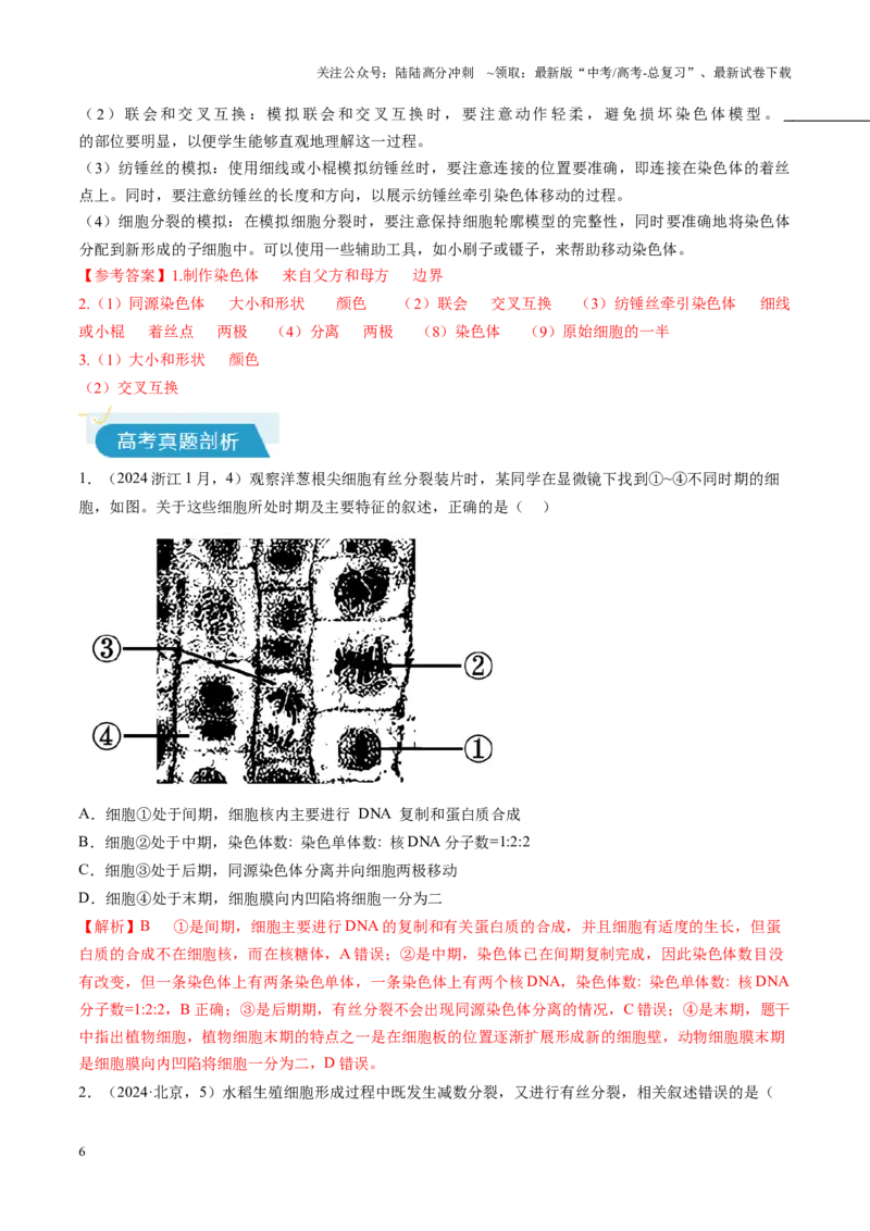 《专题03细胞生命历程相关实验包括减数分裂（教师版）_06-生物-高考总复习_专项复习_2025年_2025年高考生物教材实验梳理与突破_资料》第6页预览