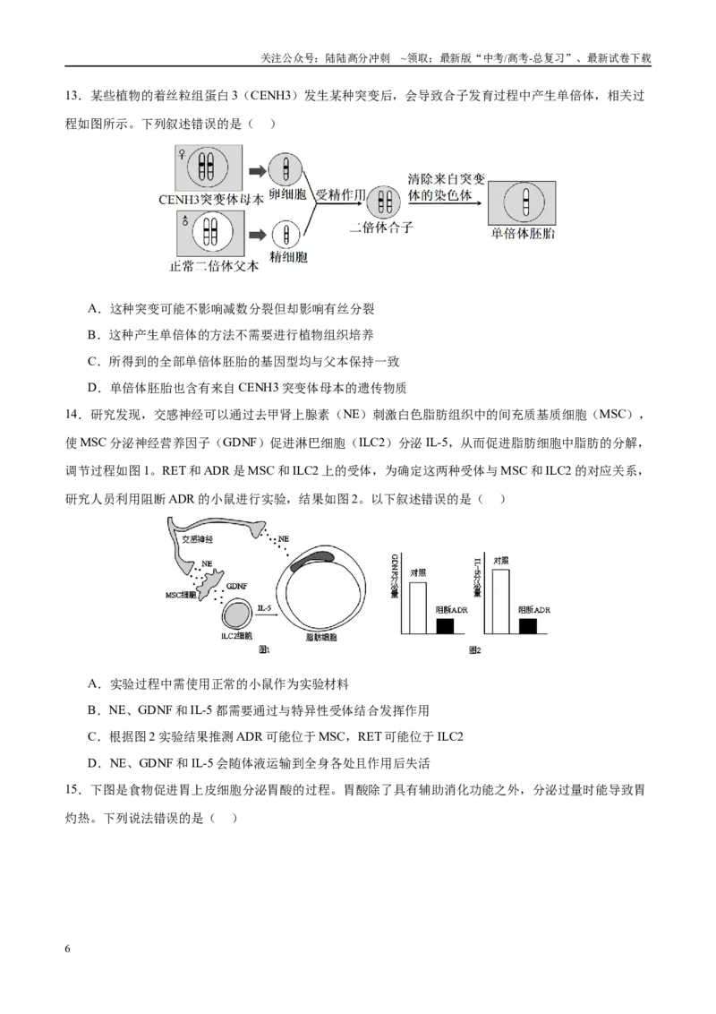 《模拟卷07（福建专用）（考试版）_06-生物-高考总复习_专项复习_2025年_2025年高考生物模拟卷（福建专用）8套》第6页预览