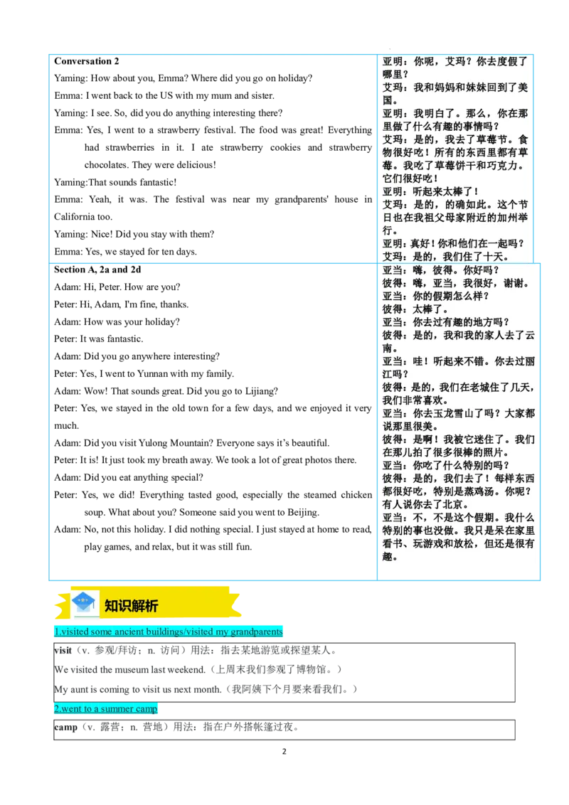 《人教2026版《暑假预习讲义》专题01Unit1HappyHolidaySectionA（原卷版）_26秋初中教辅资料_26秋初中《暑假预习》_（英语）2026版初中《暑假衔接讲义》新8年级上册（人教）01套》第2页预览