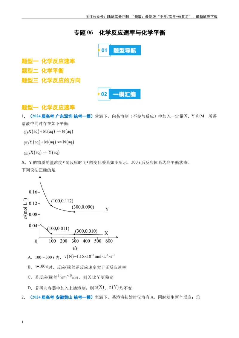 《专题06化学反应速率与化学平衡（原卷版）_05-化学-高考总复习_专项复习_2025年_2024年高考一模试题分类汇编化学全国通用》第1页预览