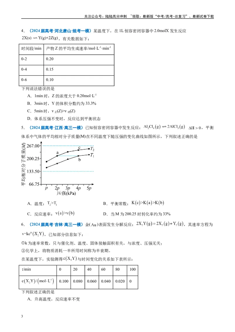 《专题06化学反应速率与化学平衡（原卷版）_05-化学-高考总复习_专项复习_2025年_2024年高考一模试题分类汇编化学全国通用》第3页预览