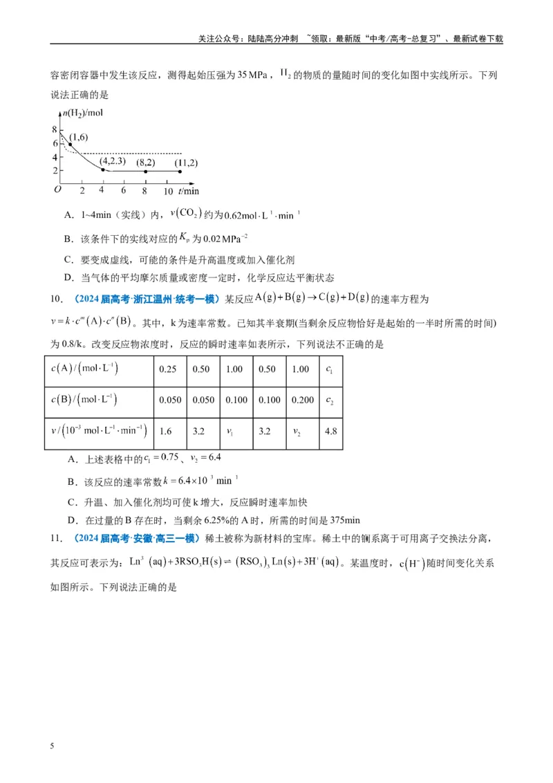 《专题06化学反应速率与化学平衡（原卷版）_05-化学-高考总复习_专项复习_2025年_2024年高考一模试题分类汇编化学全国通用》第5页预览
