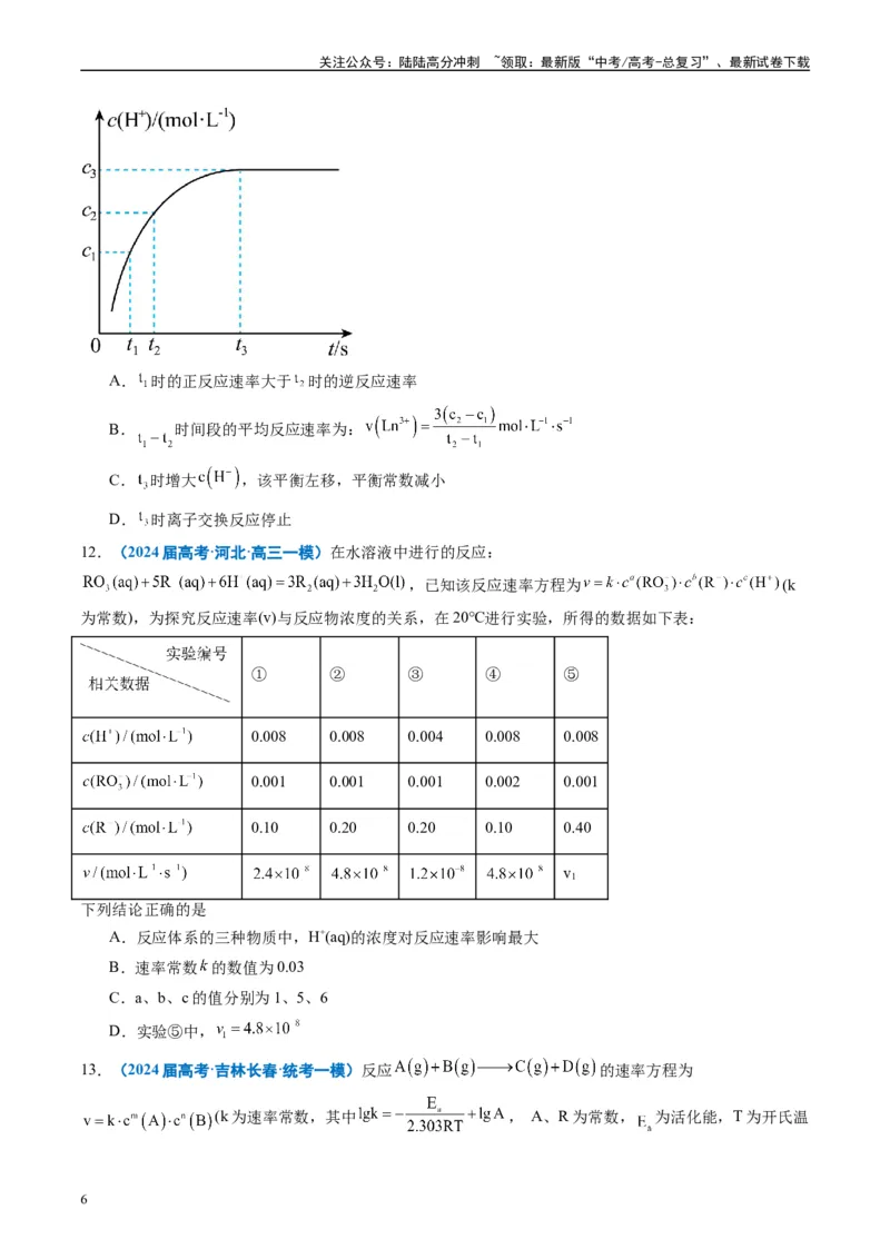 《专题06化学反应速率与化学平衡（原卷版）_05-化学-高考总复习_专项复习_2025年_2024年高考一模试题分类汇编化学全国通用》第6页预览