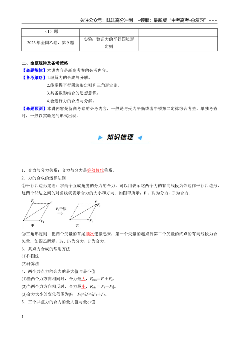 《第05讲力的合成与分解（高效培优讲义）（教师版）_04-物理-高考总复习_一轮复习_2026年-物理高考一轮复习_2026年高考物理一轮复习考点精讲精练（新高考通用）-G58_2026版》第2页预览