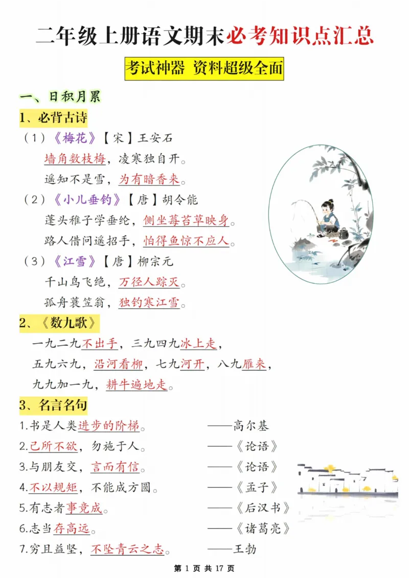 《24年二上语文期末必考知识点汇总_2年级上册同步教辅_2上-数学_二上数学-单元卷+月考卷人教》第1页预览