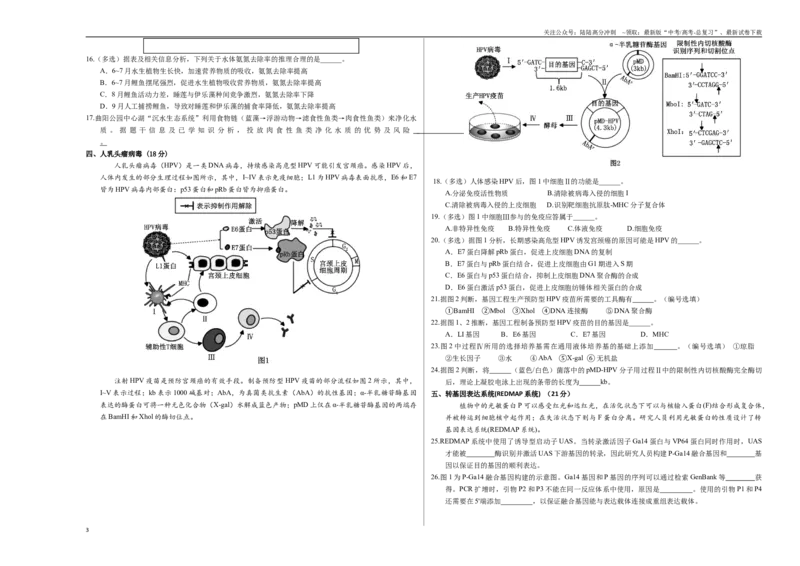 《生物（上海卷）（考试版A3）_06-生物-高考总复习_专项复习_2025年_2025年高考第一二三次模拟卷（多地区）生物_2025年高考生物第三次模拟考试21套_生物（上海卷）》第3页预览
