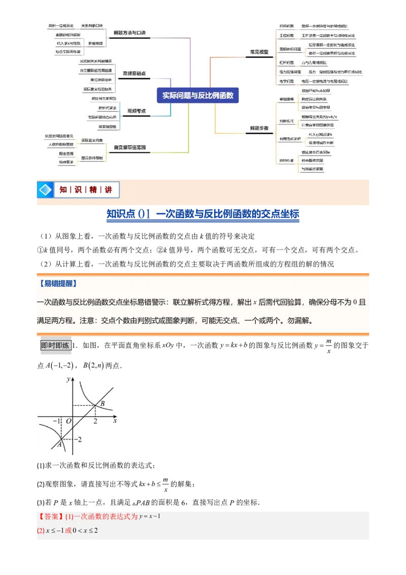 《人教2026版初中《暑假预习讲义》第15讲实际问题与反比例函数(5类重点题型+过关检测)(解析版)_26秋初中教辅资料_26秋初中《暑假预习》》第2页预览